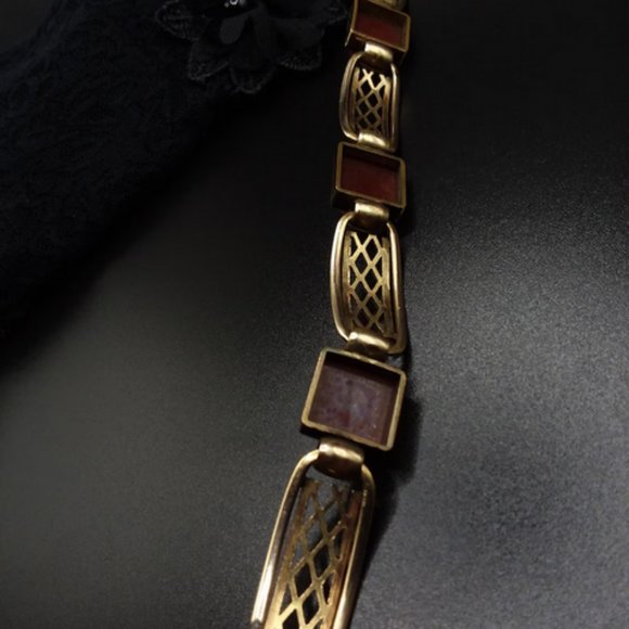 ANTIQUE Art Deco Bracelet | Carnelian Gold Panel Bracelet | Birmingham | Filigre - Picture 11 of 12